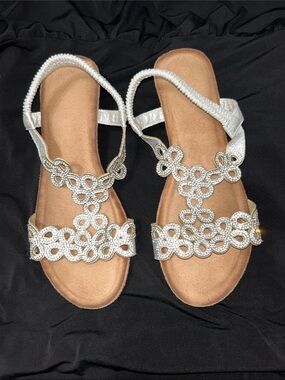Sparkling Silver Beaded Women's Slingback Sandals
